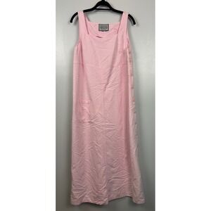 Vintage House Dress Pink Button Side Square Neck Maxi Comfort Size Large Modest